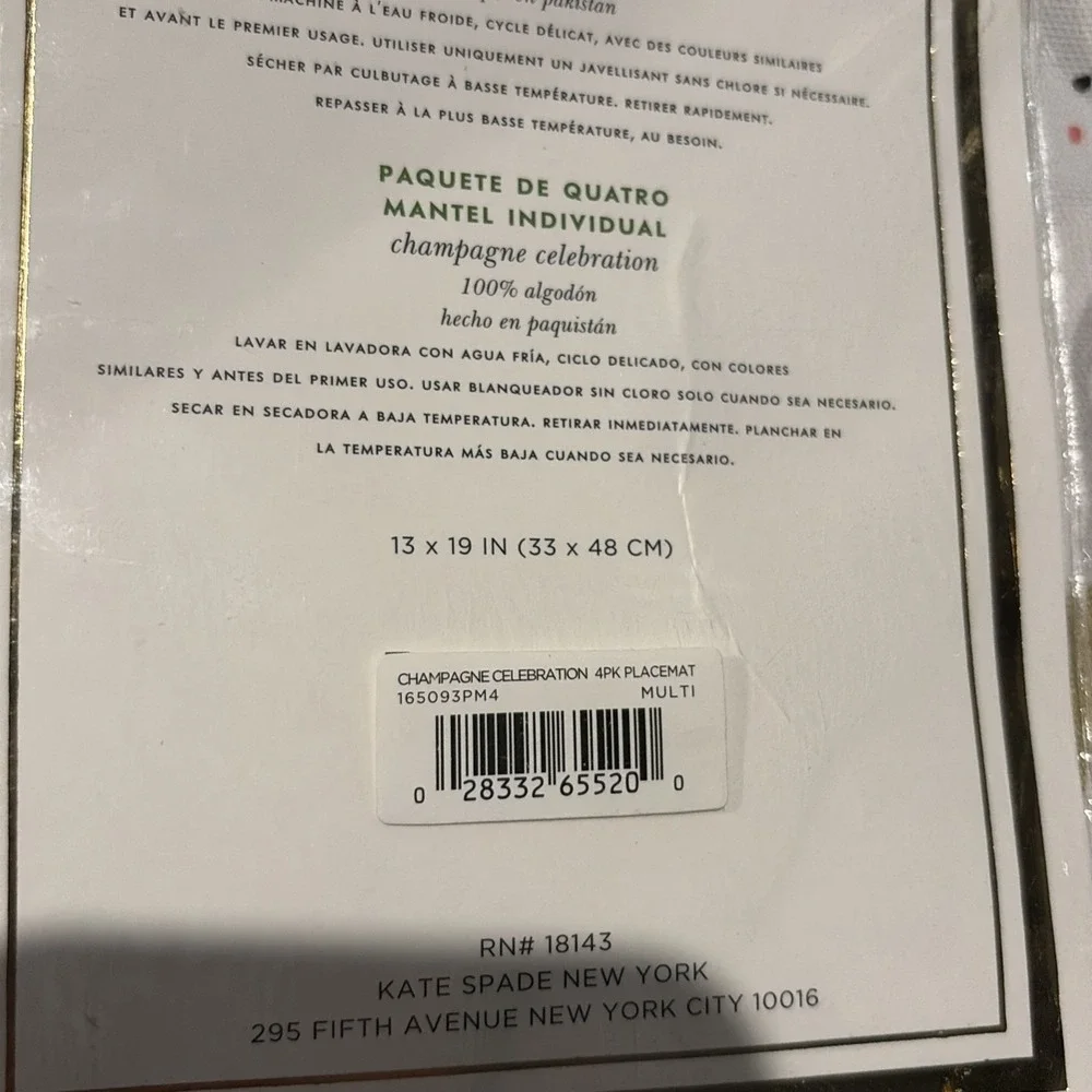 KATE SPADE SET 4 CHAMPAGNE CELEBRATION Placemats‎ New Years Birthday Party 🍾🎉